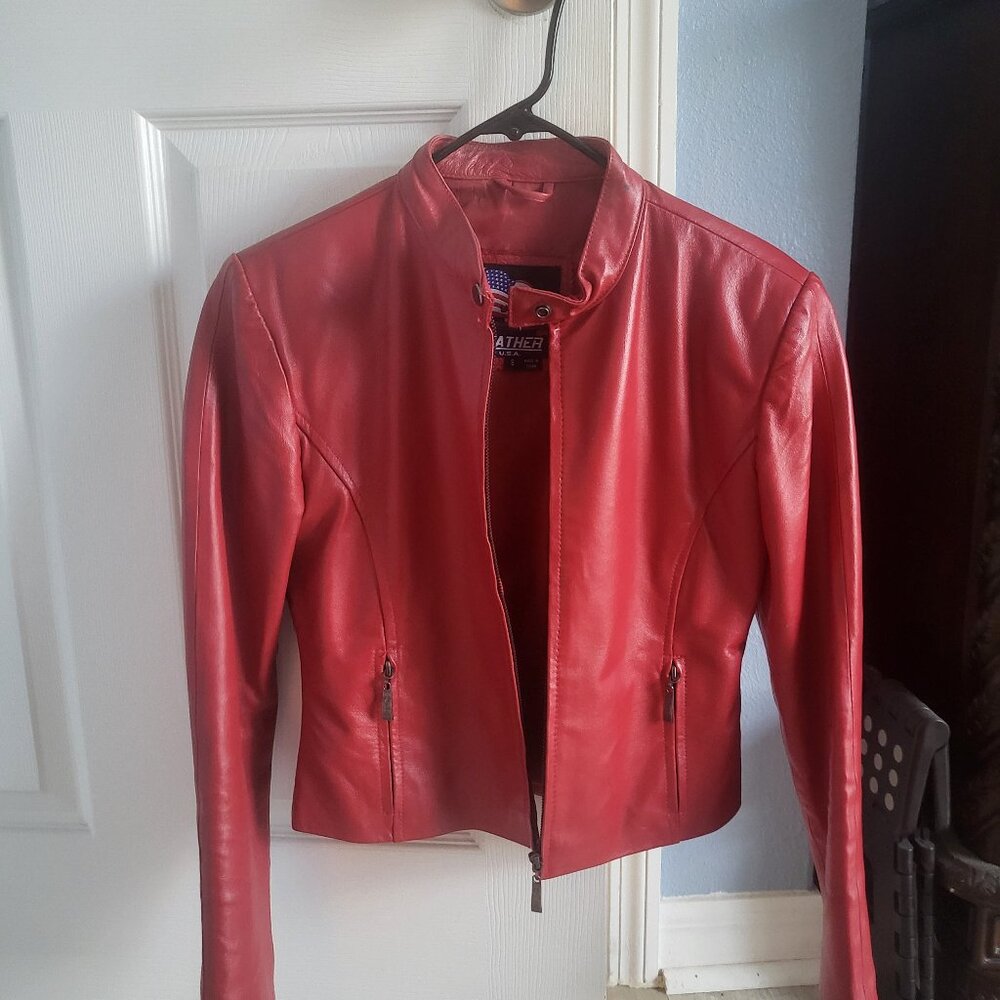 Sexy red real leather jacket